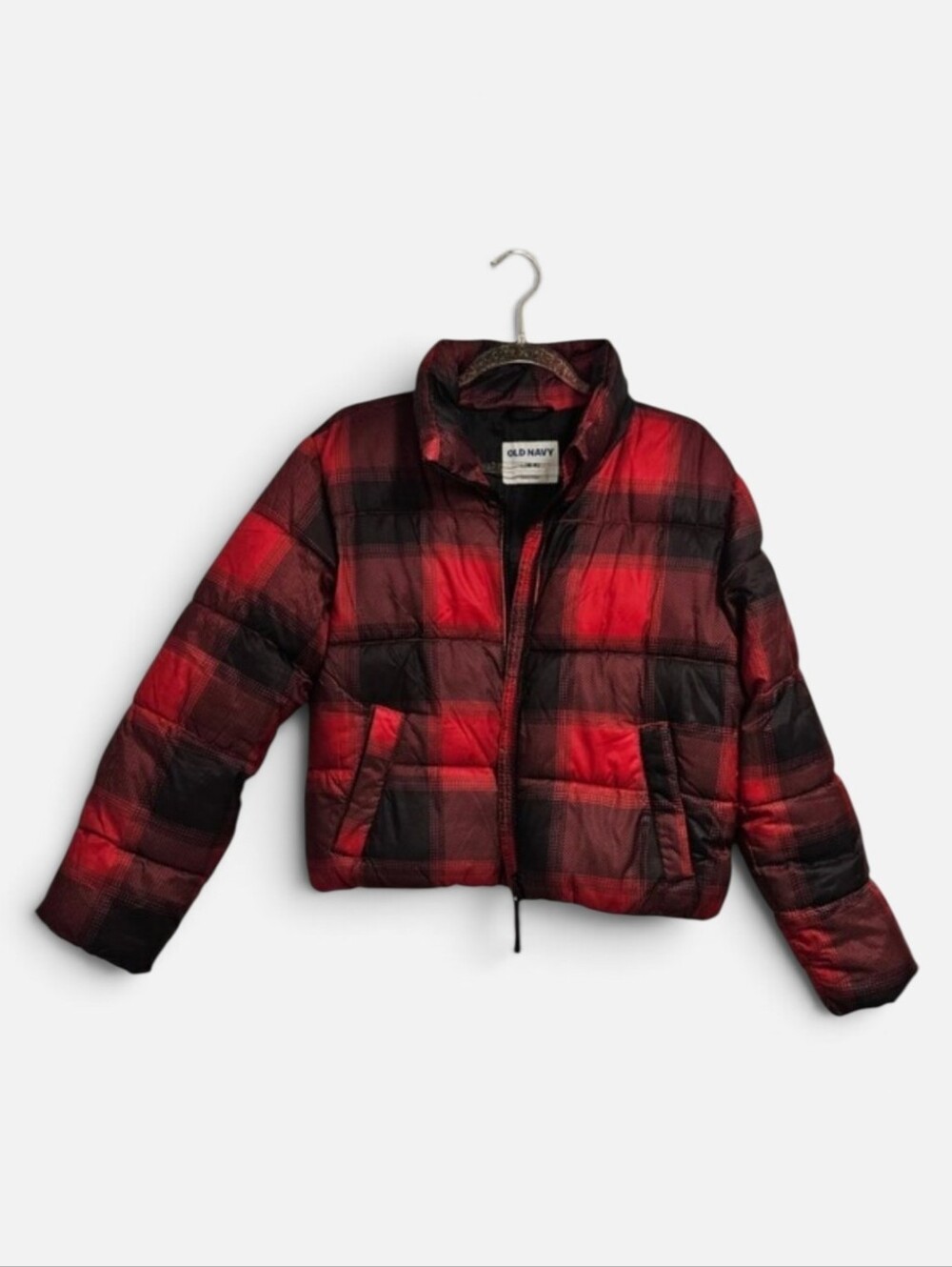 Old Navy Girls Plaid Red Black Buffalo Print Puffer Jacket Size L (10-12)